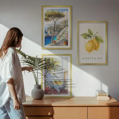 Set de 3 cuadros de Vistas de Positano con limones decoración para salón