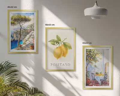 Set de 3 cuadros de Vistas de Positano con limones decoración para salón