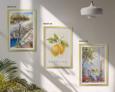 Set de 3 cuadros para salón Vistas de Positano con limones
