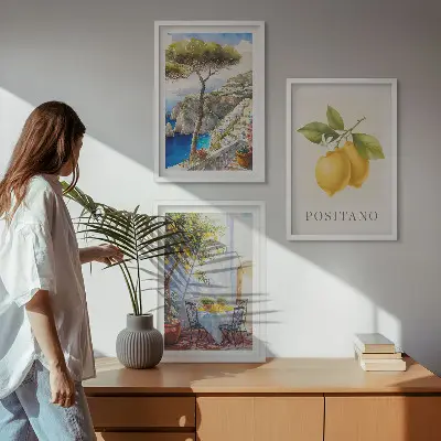 Set de 3 cuadros de Vistas de Positano con limones decoración para salón
