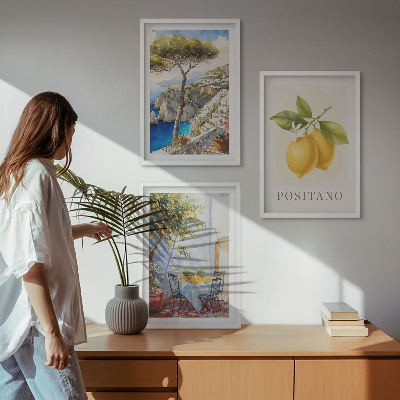 Set de 3 cuadros para salón Vistas de Positano con limones