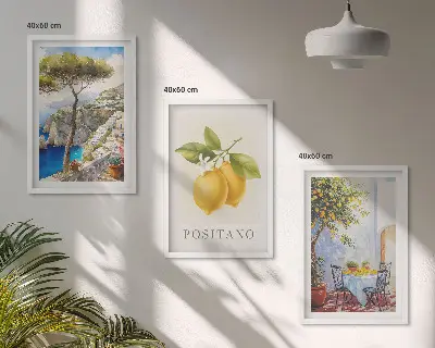 Set de 3 cuadros de Vistas de Positano con limones decoración para salón