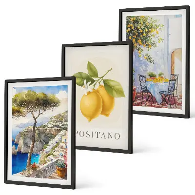 Set de 3 cuadros de Vistas de Positano con limones decoración para salón
