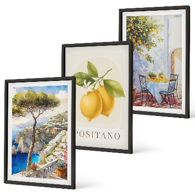 Set de 3 cuadros para salón Vistas de Positano con limones