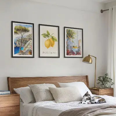 Set de 3 cuadros de Vistas de Positano con limones decoración para salón