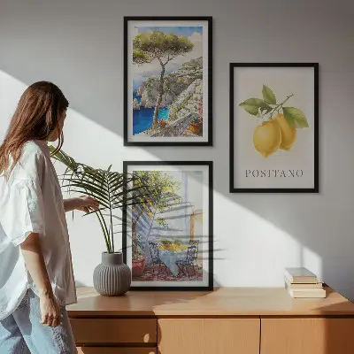Set de 3 cuadros de Vistas de Positano con limones decoración para salón