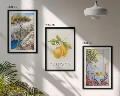 Set de 3 cuadros de Vistas de Positano con limones decoración para salón