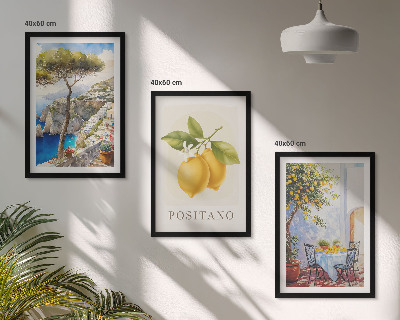 Set de 3 cuadros para salón Vistas de Positano con limones