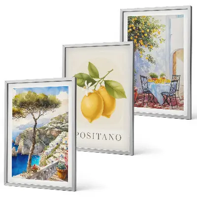 Set de 3 cuadros de Vistas de Positano con limones decoración para salón