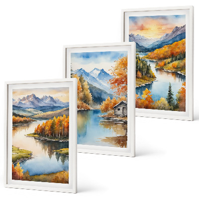 Juego de 3 cuadros Paisajes de montaña otoñales