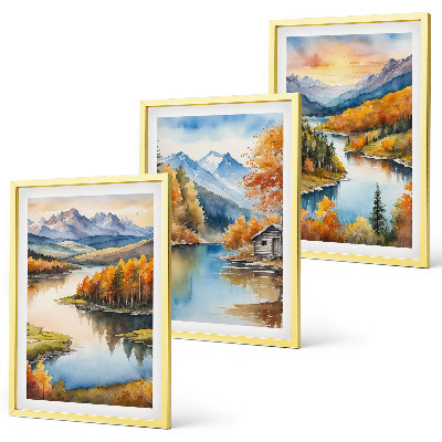 Juego de 3 cuadros Paisajes de montaña otoñales