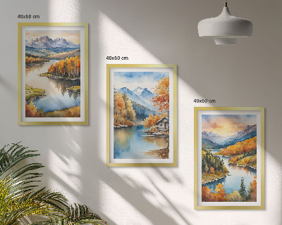 Juego de 3 cuadros Paisajes de montaña otoñales