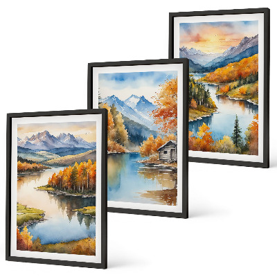 Juego de 3 cuadros Paisajes de montaña otoñales