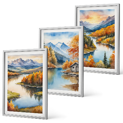 Juego de 3 cuadros Paisajes de montaña otoñales