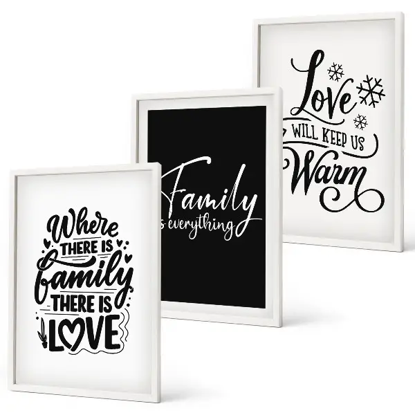 Set de 3 cuadros decorativos con diseño de familia, amor, calidez y hogar para salón