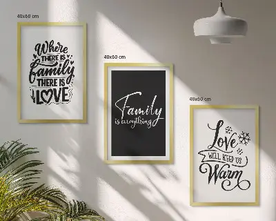 Set de 3 cuadros decorativos con diseño de familia, amor, calidez y hogar para salón