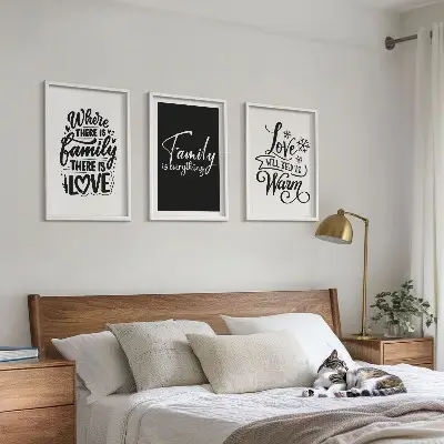 Set de 3 cuadros decorativos con diseño de familia, amor, calidez y hogar para salón