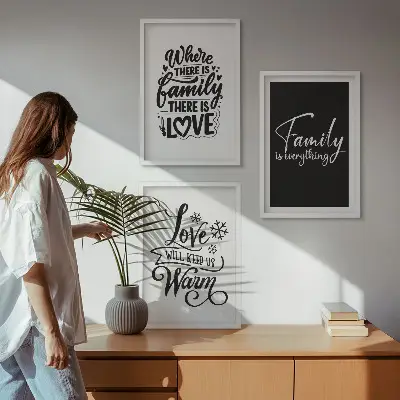 Set de 3 cuadros decorativos con diseño de familia, amor, calidez y hogar para salón