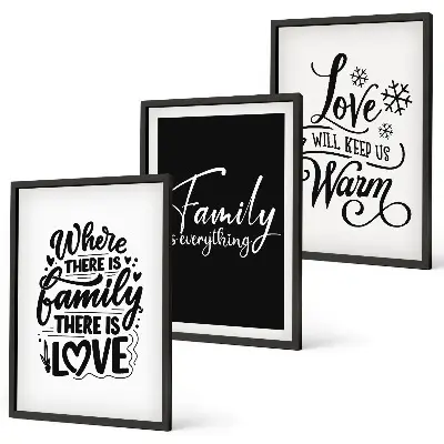 Set de 3 cuadros decorativos con diseño de familia, amor, calidez y hogar para salón