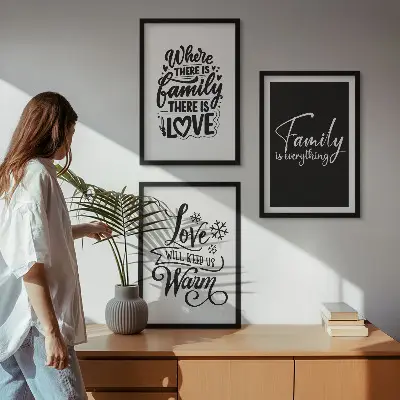 Set de 3 cuadros decorativos con diseño de familia, amor, calidez y hogar para salón
