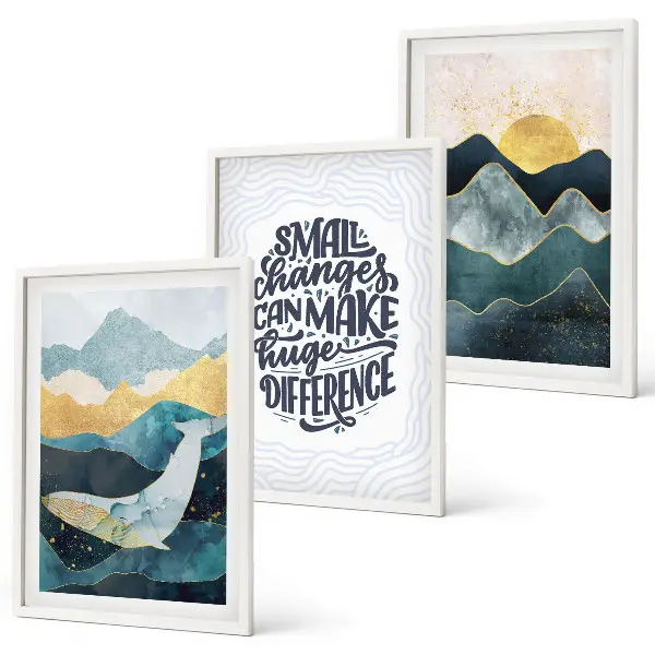 Juego de 3 cuadros con diseño de inspiración abstracta de montañas
