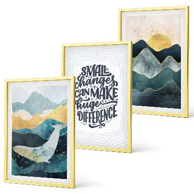 Juego de 3 cuadros con diseño de inspiración abstracta de montañas