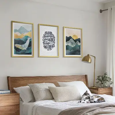 Juego de 3 cuadros con diseño de inspiración abstracta de montañas