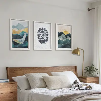 Juego de 3 cuadros con diseño de inspiración abstracta de montañas
