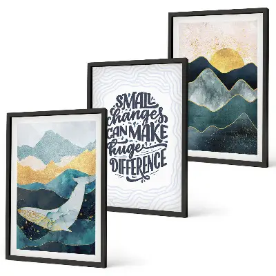 Juego de 3 cuadros con diseño de inspiración abstracta de montañas