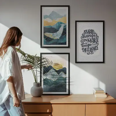 Juego de 3 cuadros con diseño de inspiración abstracta de montañas