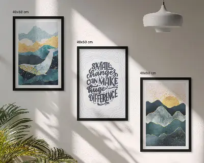 Juego de 3 cuadros con diseño de inspiración abstracta de montañas
