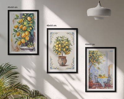Set de 3 cuadros para salón Limoneros, frutos, sol