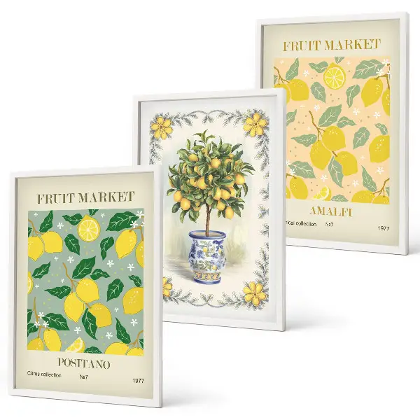 Juego de 3 cuadros con diseño de fruta del árbol cítrico Italia