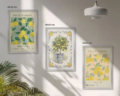 Juego de 3 cuadros con diseño de fruta del árbol cítrico Italia