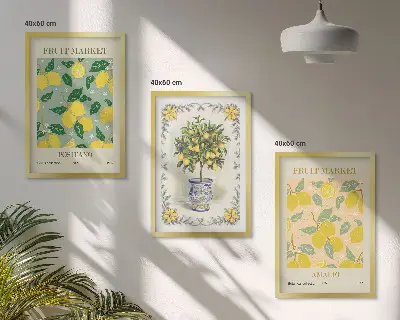 Juego de 3 cuadros con diseño de fruta del árbol cítrico Italia