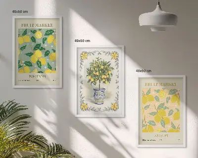 Juego de 3 cuadros con diseño de fruta del árbol cítrico Italia