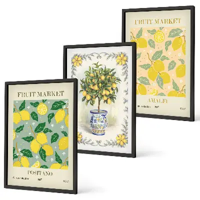 Juego de 3 cuadros con diseño de fruta del árbol cítrico Italia