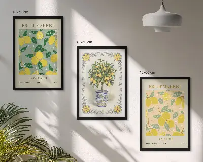 Juego de 3 cuadros con diseño de fruta del árbol cítrico Italia