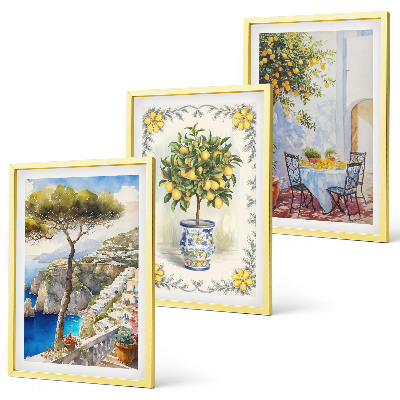 Set de 3 cuadros para salón Vista del mar de limoneros