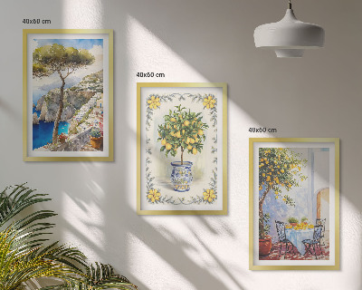 Set de 3 cuadros para salón Vista del mar de limoneros
