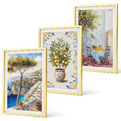 Juego de 3 cuadros pinturas de limoneros marinos