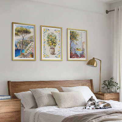 Juego de 3 cuadros pinturas de limoneros marinos