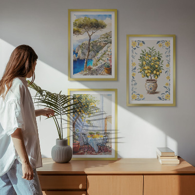 Juego de 3 cuadros pinturas de limoneros marinos