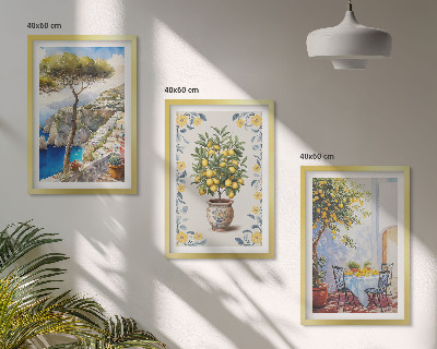 Juego de 3 cuadros pinturas de limoneros marinos