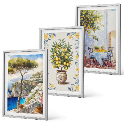 Juego de 3 cuadros pinturas de limoneros marinos