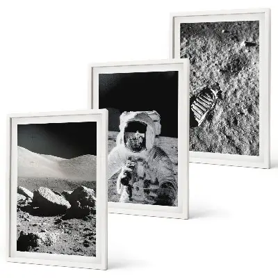 Set de 3 cuadros decorativos para salón con la fotografía de la NASA de un astronauta lunar