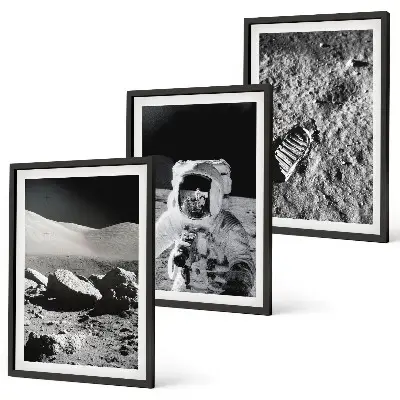Set de 3 cuadros decorativos para salón con la fotografía de la NASA de un astronauta lunar