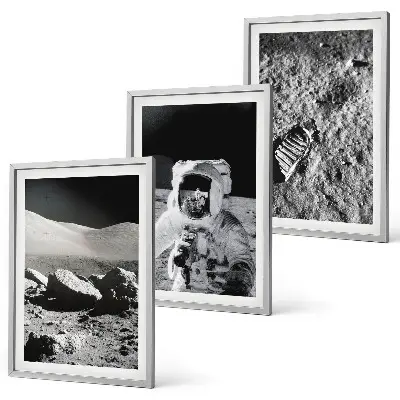 Set de 3 cuadros decorativos para salón con la fotografía de la NASA de un astronauta lunar