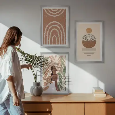 Set de 3 cuadros decorativos para salón con diseños y geometría de plantas con estilo