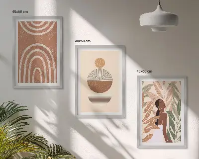Set de 3 cuadros decorativos para salón con diseños y geometría de plantas con estilo